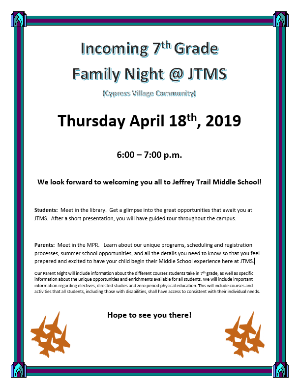 Jeffrey Trails Middle School Family Night