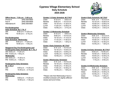 Cypress Village Bell Schedule