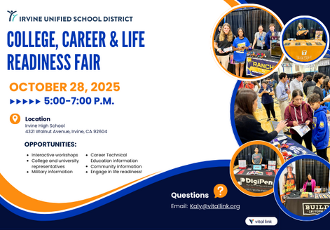 College and Career Fair information with photos of students and vendors smiling at the camera from last year's fair.